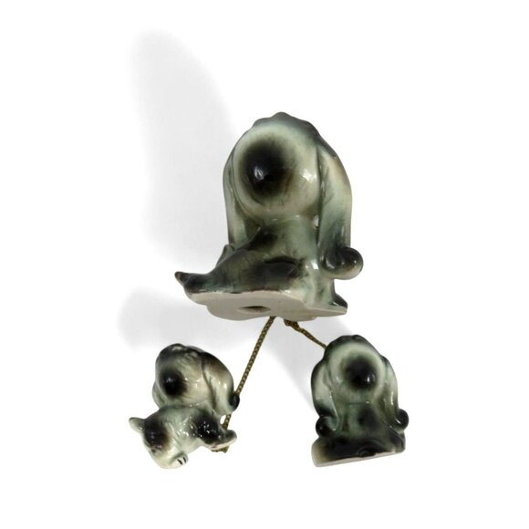 Miniature DOG Family Figurine Set with Chain LEASHES Hand-painted Japan vintage - Picture 6 of 10